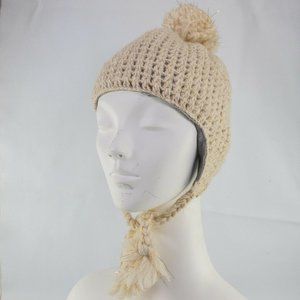 Nirvanna Bennie Hat Women Beige Gold Hand Made Sherpa Braids Ear Flap Winter